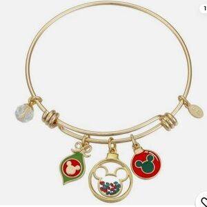 Christmas Mickey Expandable Charm Bangle Bracelet Disney parks merch gold